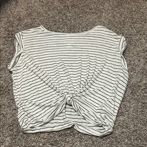 Casual Gray Striped Knot-Front Tee